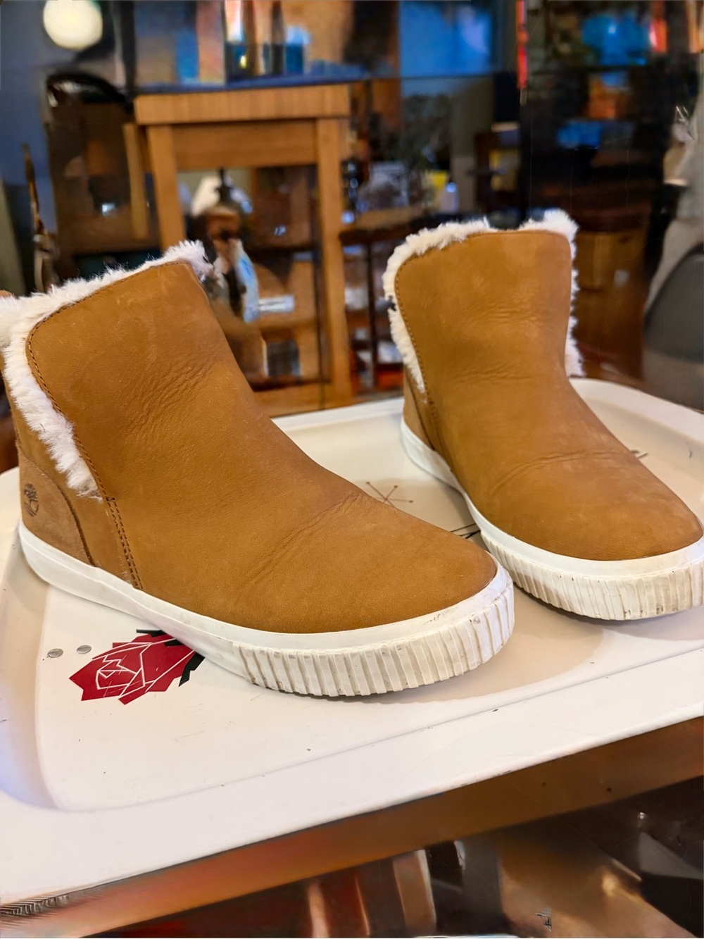 Women's Timberland Tan Faux-Fur Lined Slip-On Ankle Sneakers -Skyla Size 6